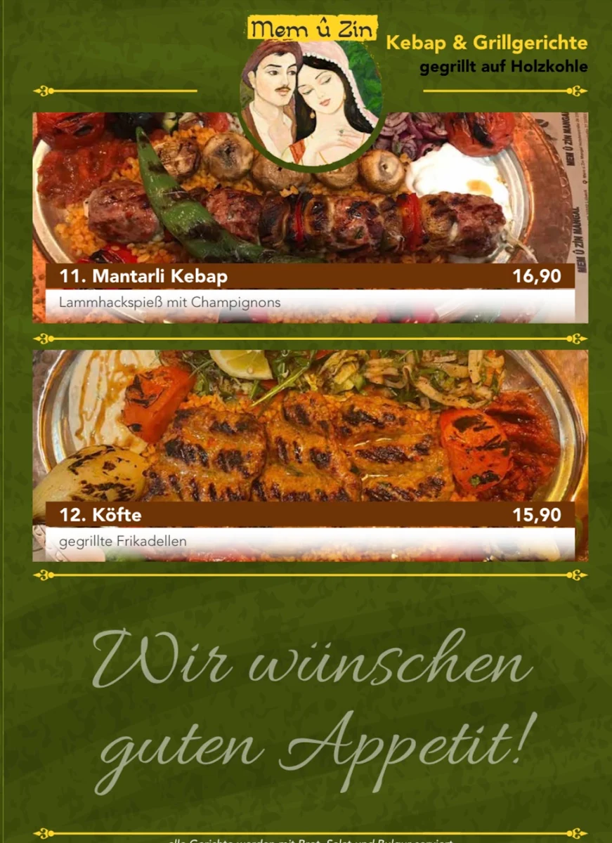 Speisekarte, Mem U Zin - Lübeck