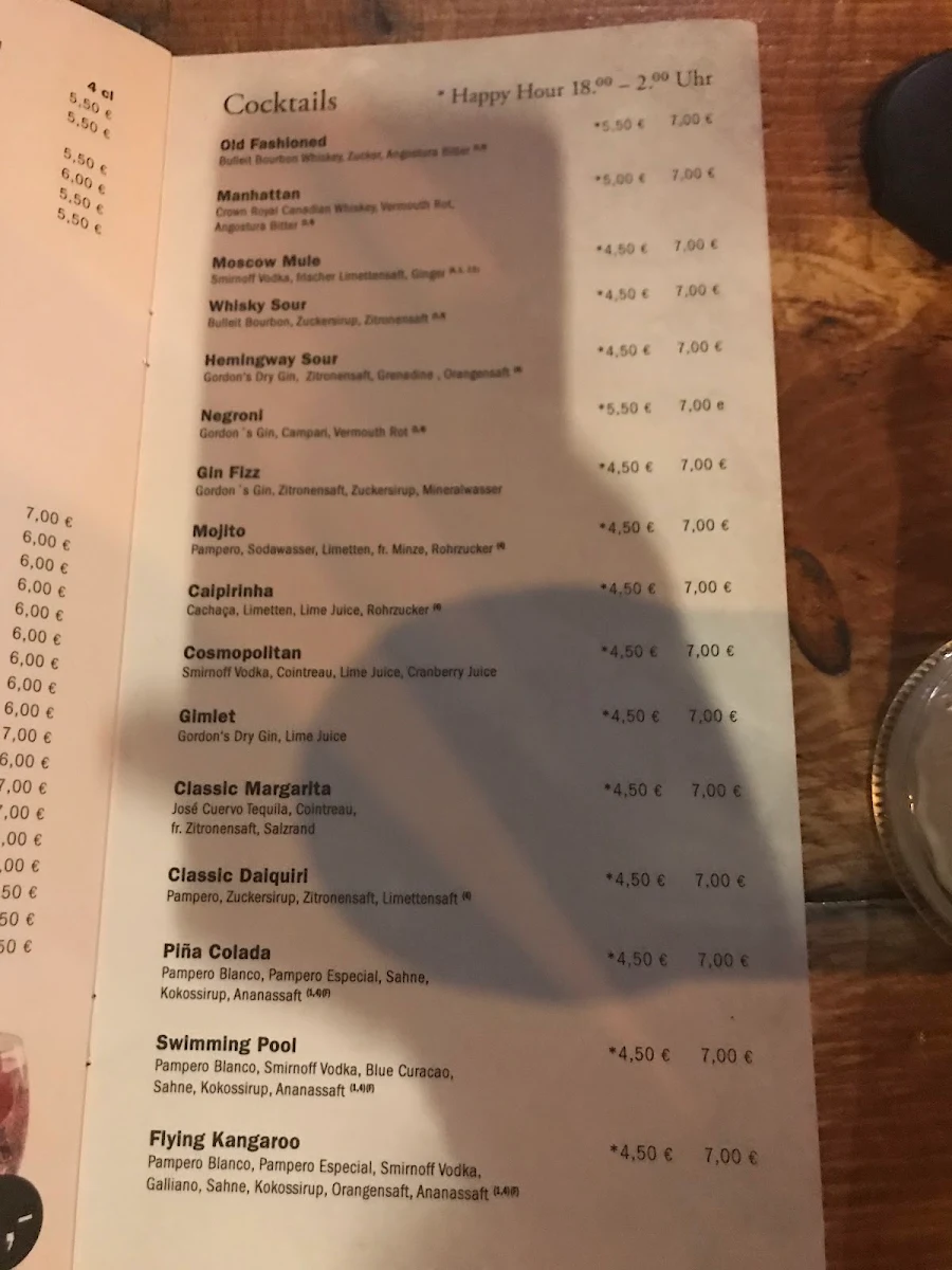 Speisekarte, Bar Alibi