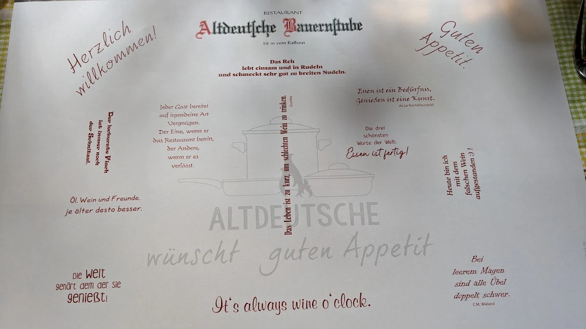 Speisekarte, Altdeutsche Bauernstube