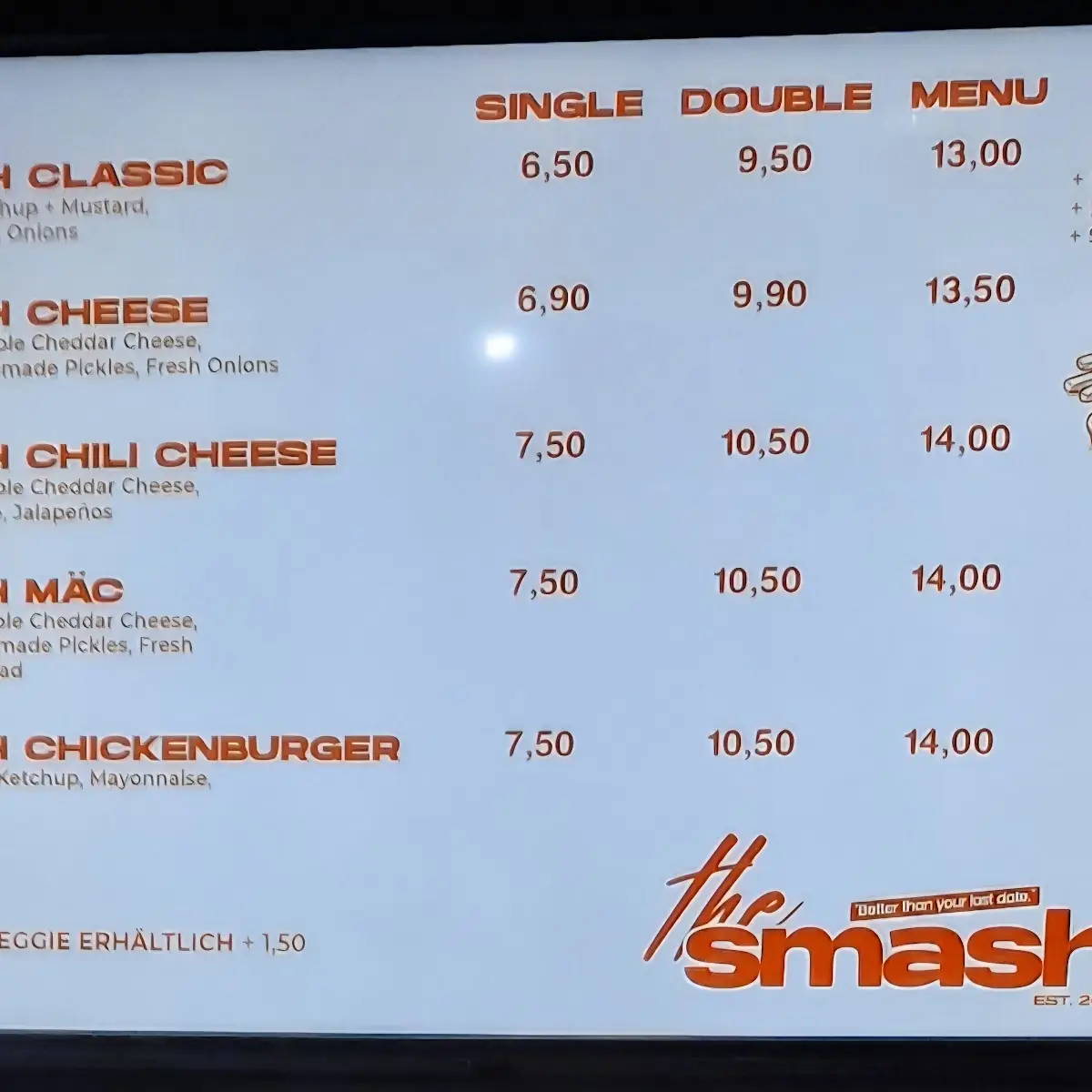 Speisekarte, The Smash