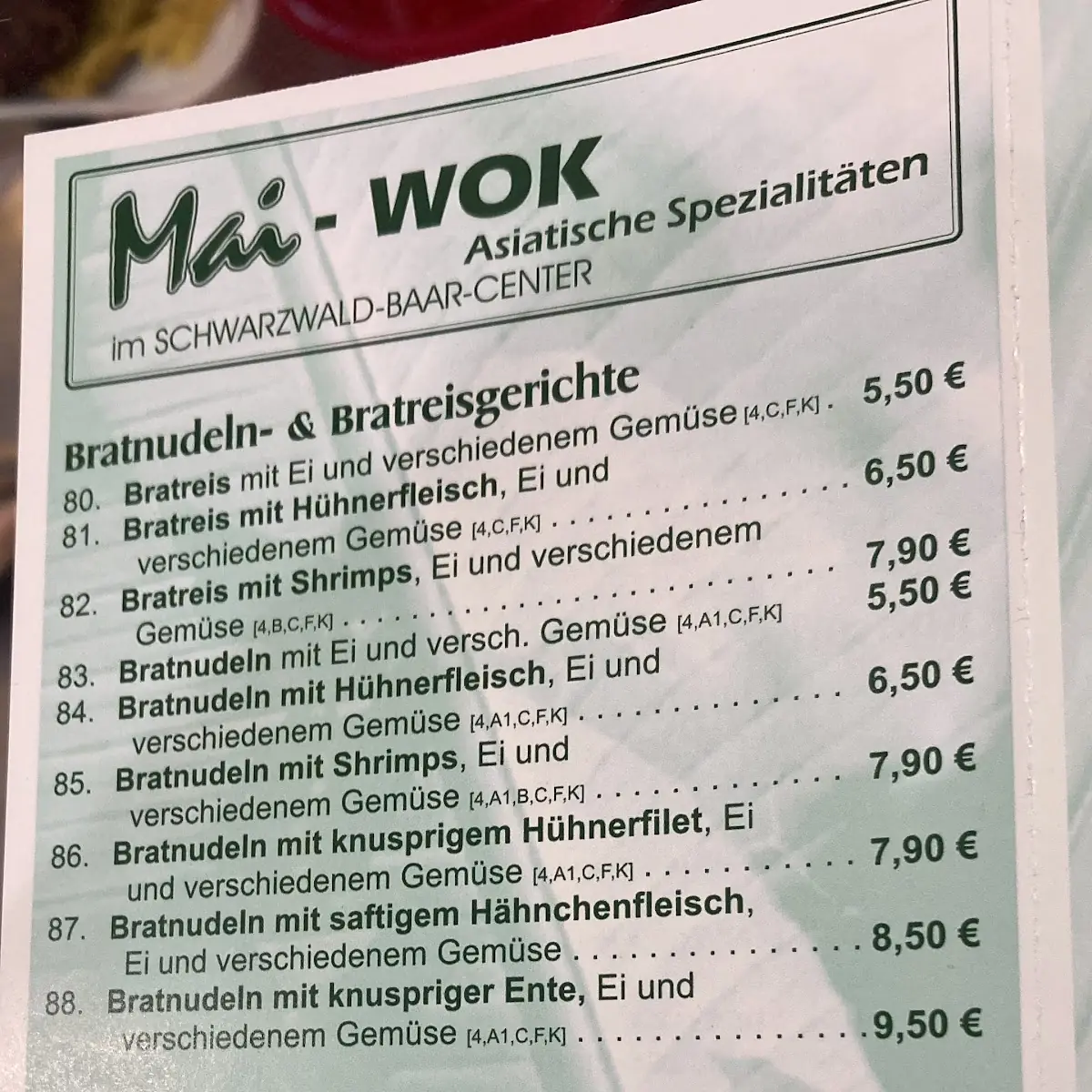 Speisekarte, Mai Wok