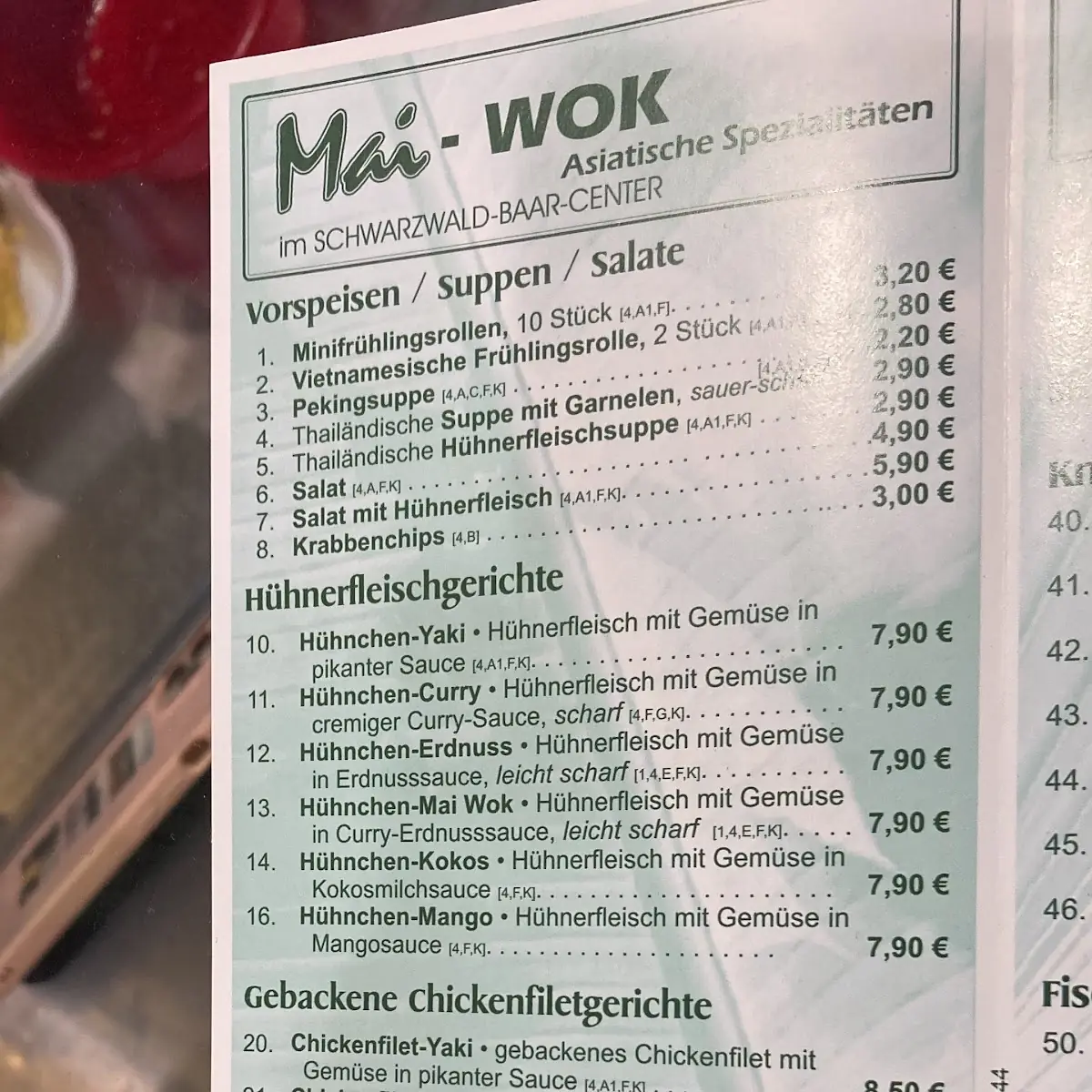 Speisekarte, Mai Wok