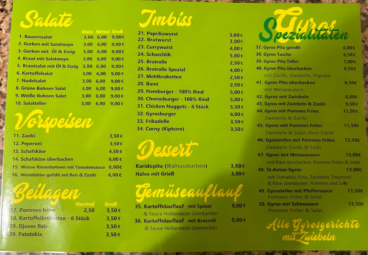 Speisekarte, St. Anton Grill - Krefeld