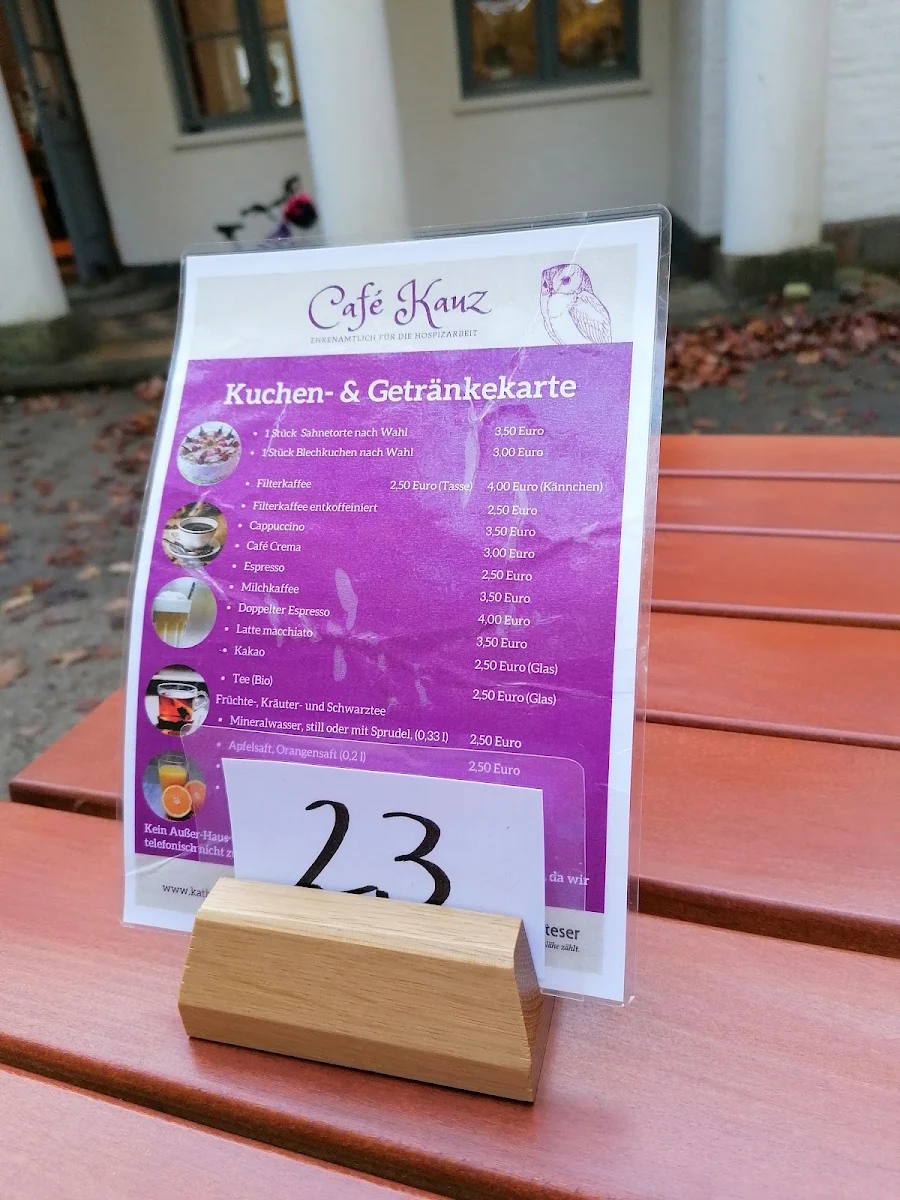 Speisekarte, Café Kauz - ehrenamtlich für die Hospizarbeit