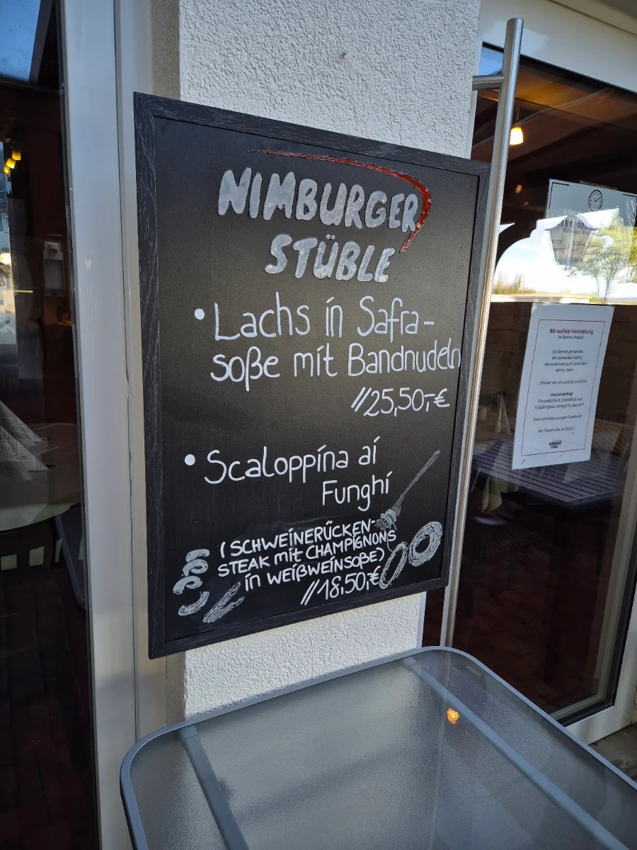 Speisekarte, Nimburger Stüble