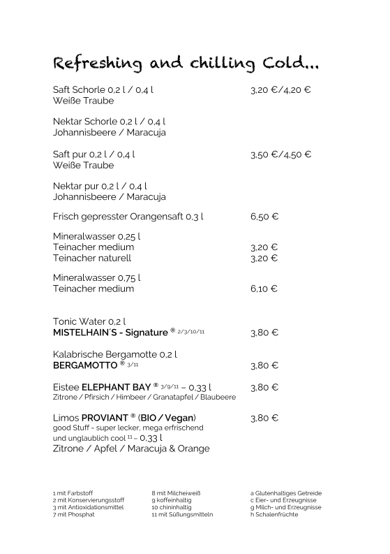Speisekarte, RÖSTKAMMER - Kaffeerösterei Altdorf