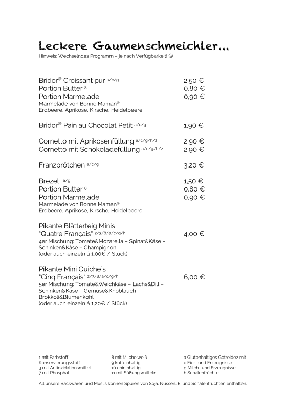 Speisekarte, RÖSTKAMMER - Kaffeerösterei Altdorf
