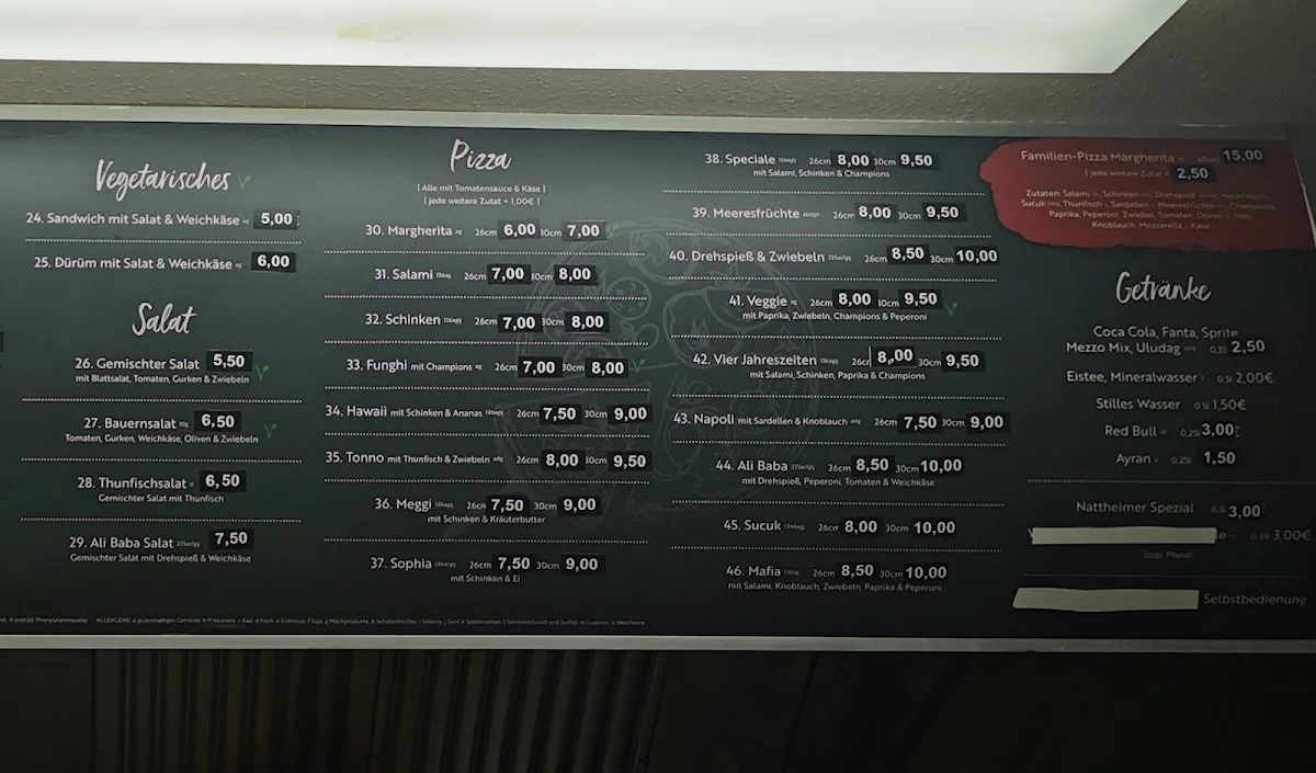 Speisekarte, Ali Baba Herbrechtingen