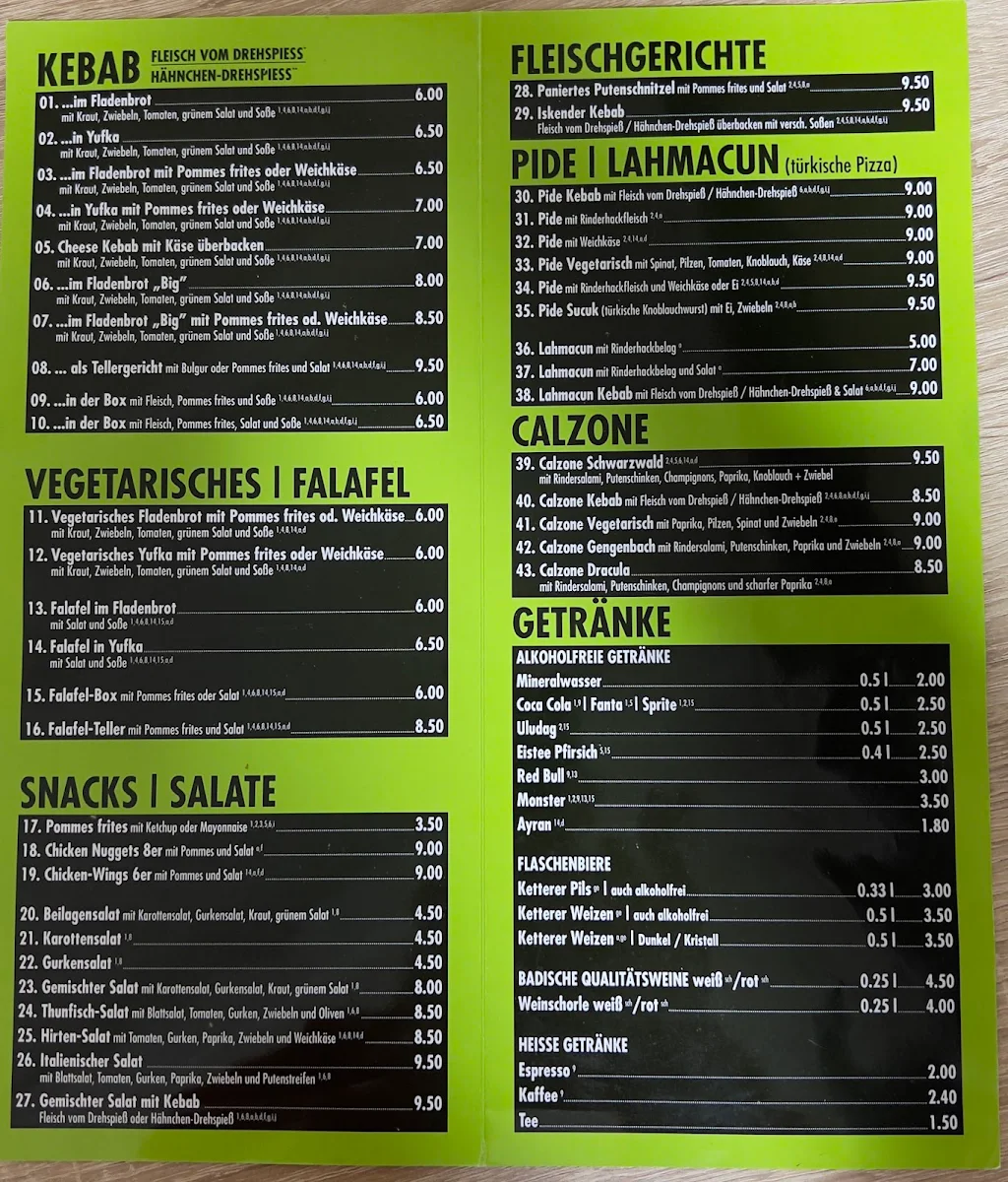 Speisekarte, Grill & Kebabhaus