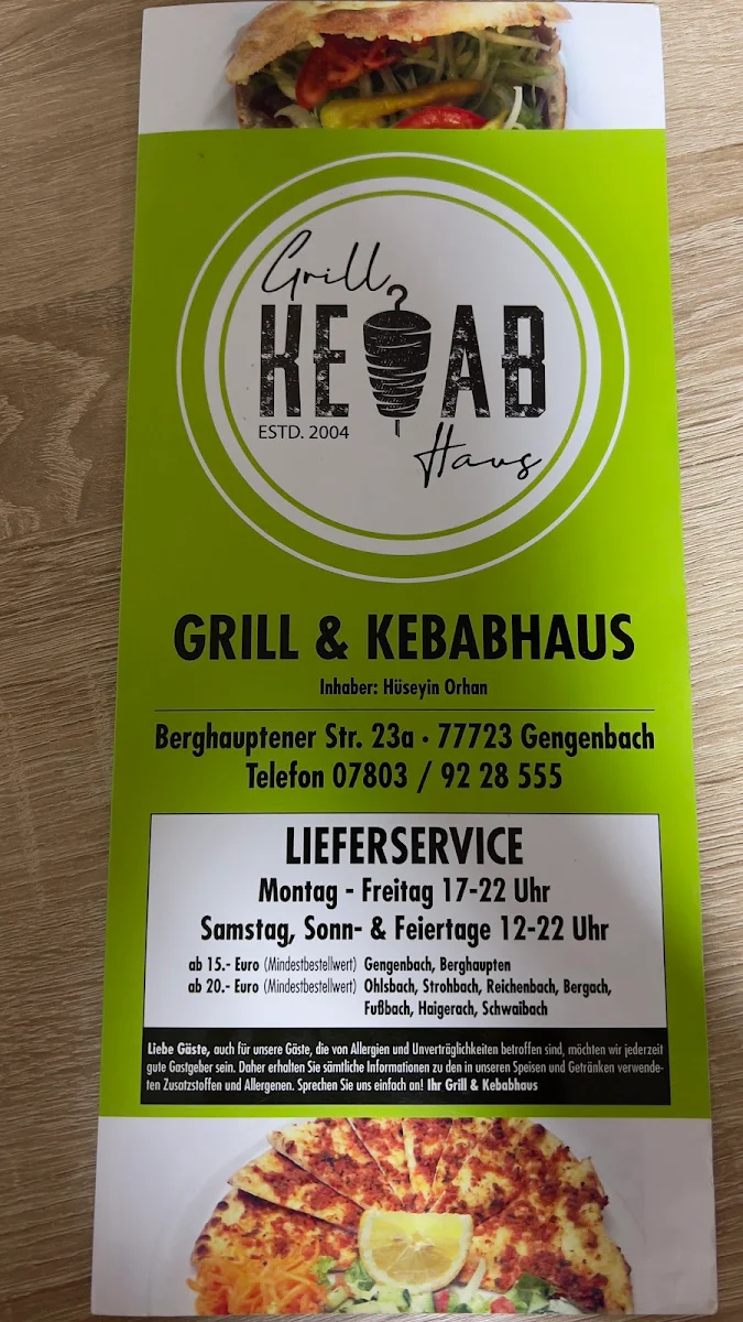 Speisekarte, Grill & Kebabhaus