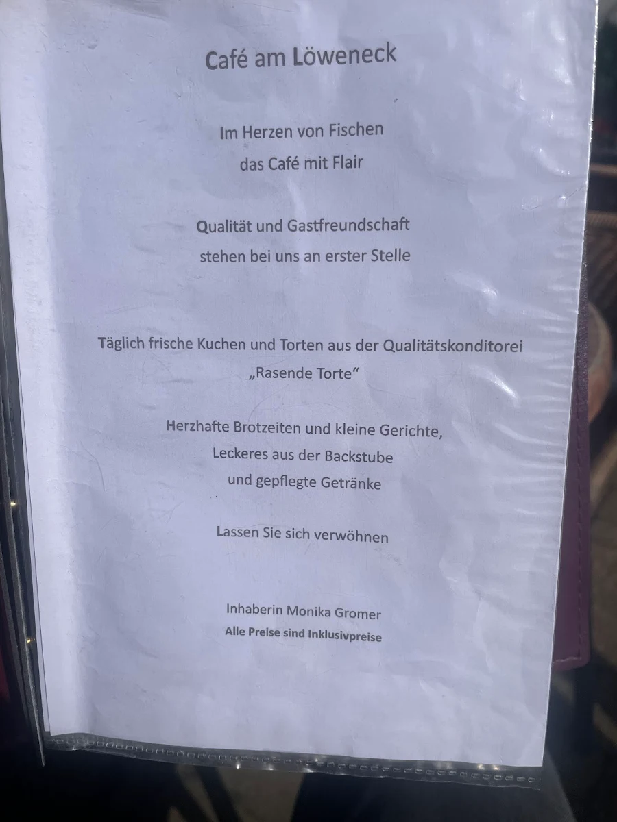 Speisekarte, Café am Löweneck