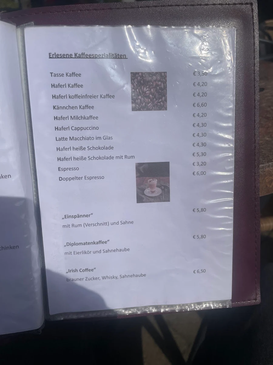 Speisekarte, Café am Löweneck