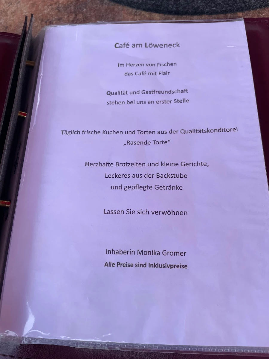 Speisekarte, Café am Löweneck