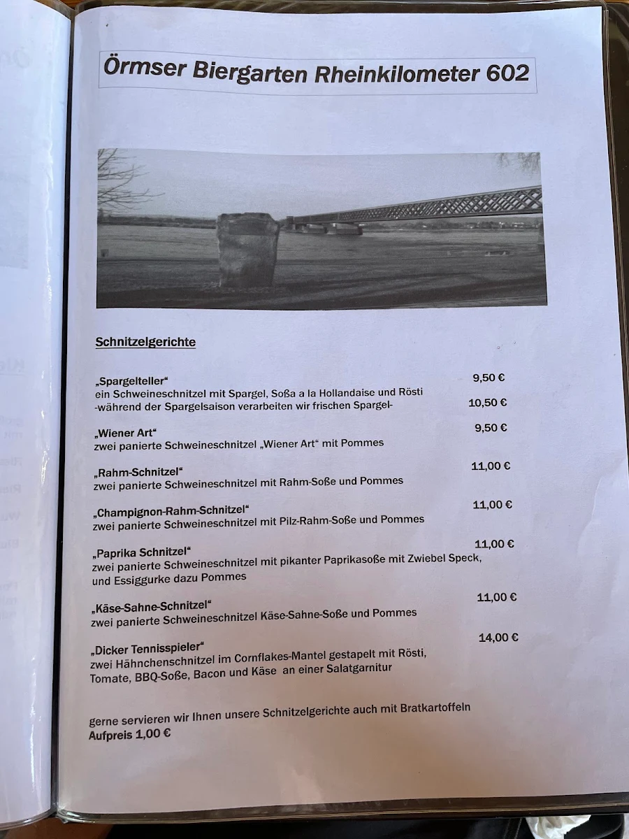 Speisekarte, ÖRMSER BIERGARTEN 602