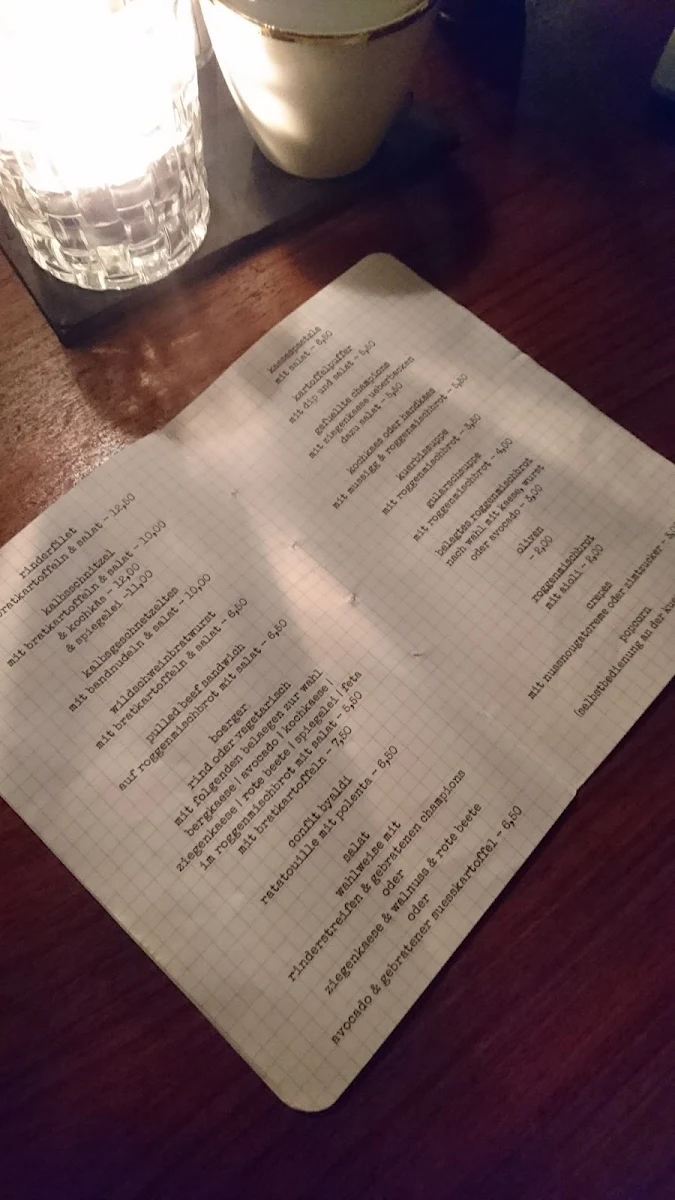 Speisekarte, Café Hess
