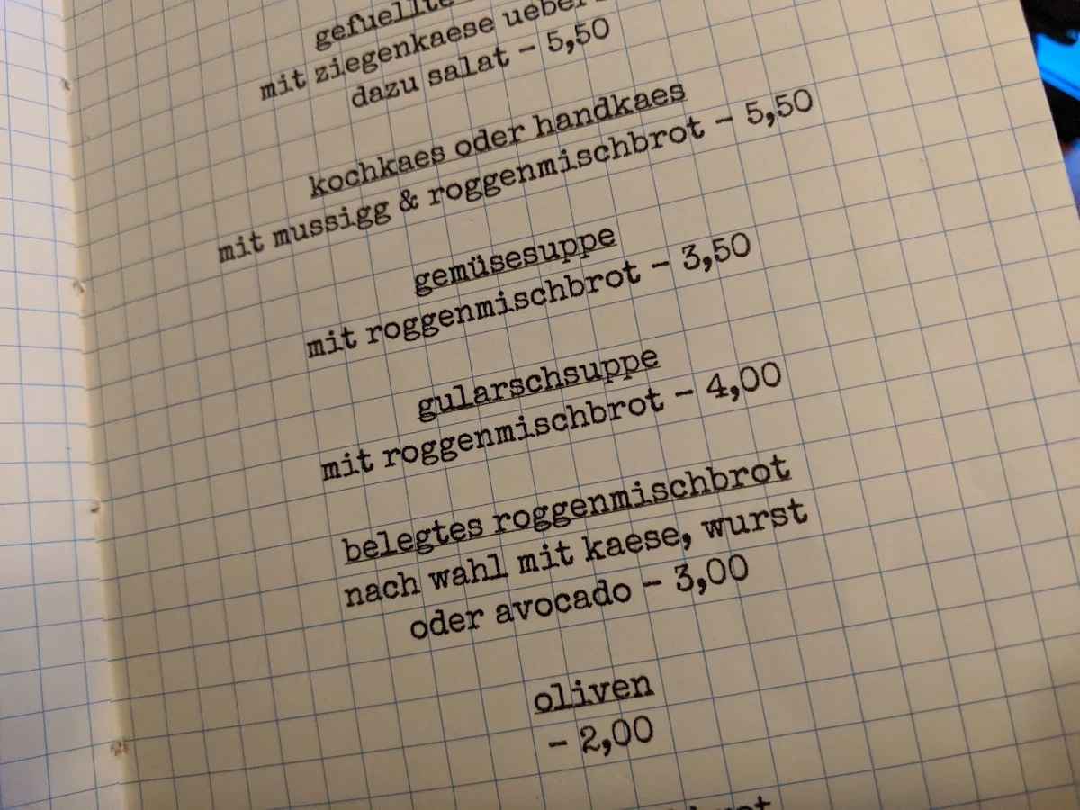 Speisekarte, Café Hess