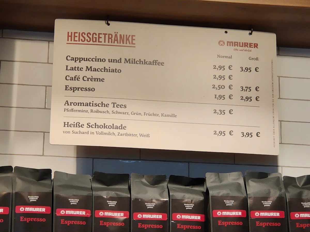 Speisekarte, Bäcker Maurer, Korb (am Seeplatz)