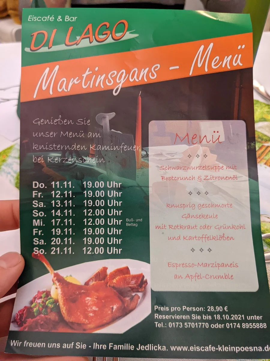 Speisekarte, Eiscafé und Bar Di Lago