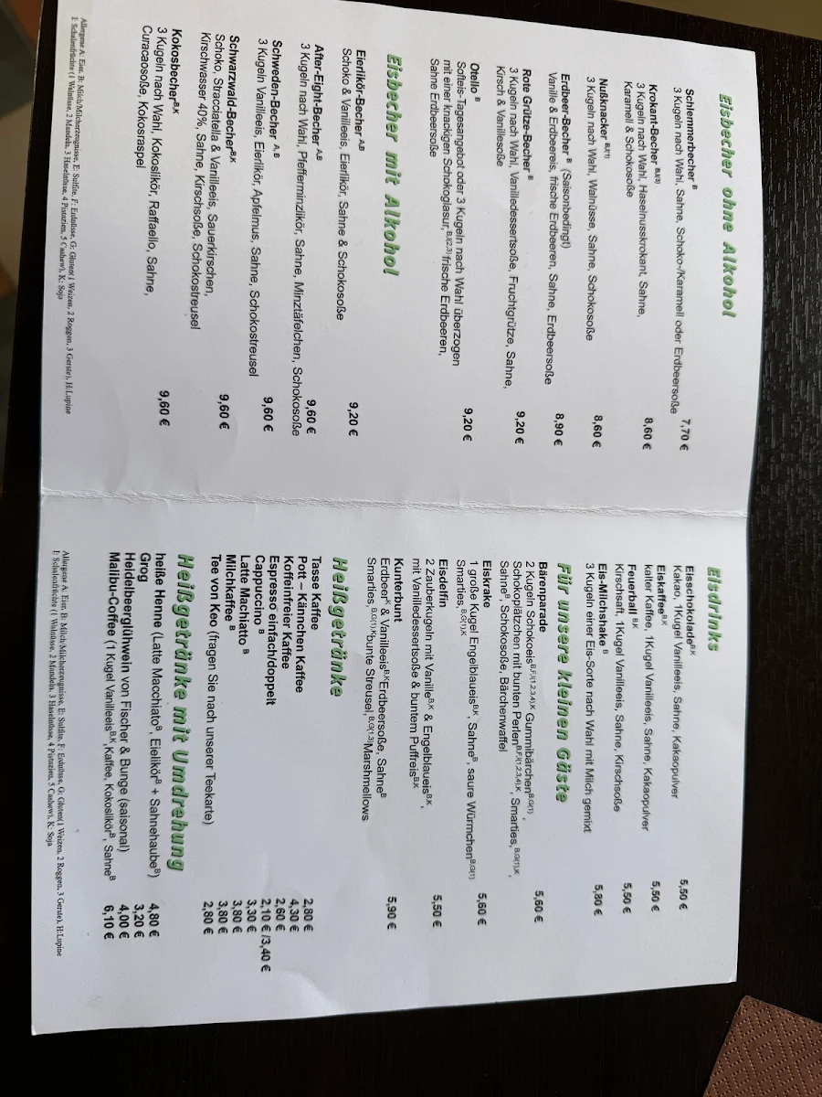 Speisekarte, Eiscafé und Bar Di Lago