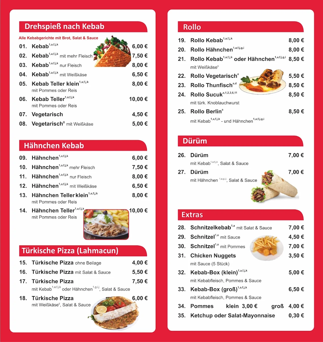 Speisekarte, Berlin Döner