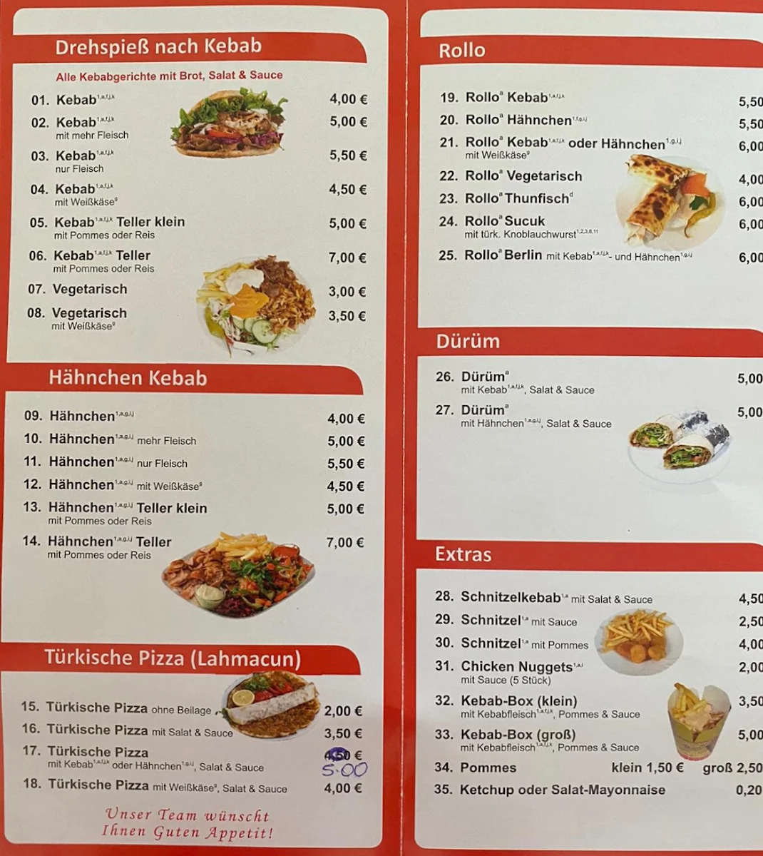 Speisekarte, Berlin Döner