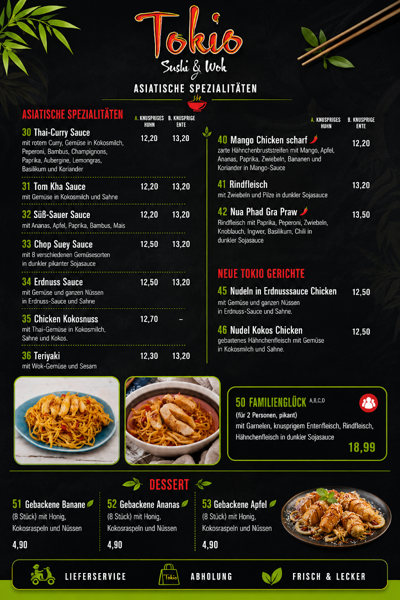 Speisekarte, Tokio Sushi & Wok