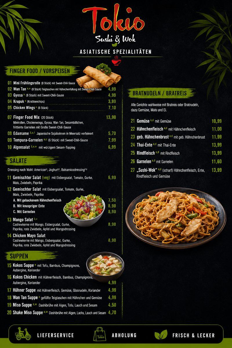 Speisekarte, Tokio Sushi & Wok