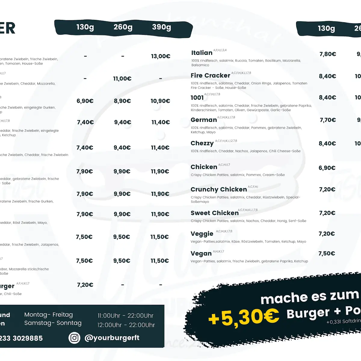 Speisekarte, YOUR BURGER