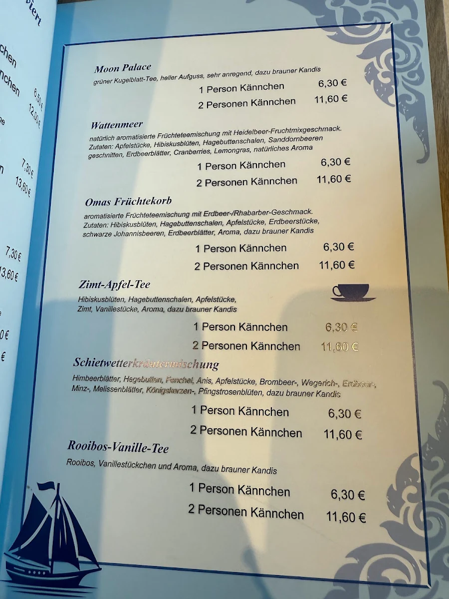Speisekarte, Ostfriesische Teestube
