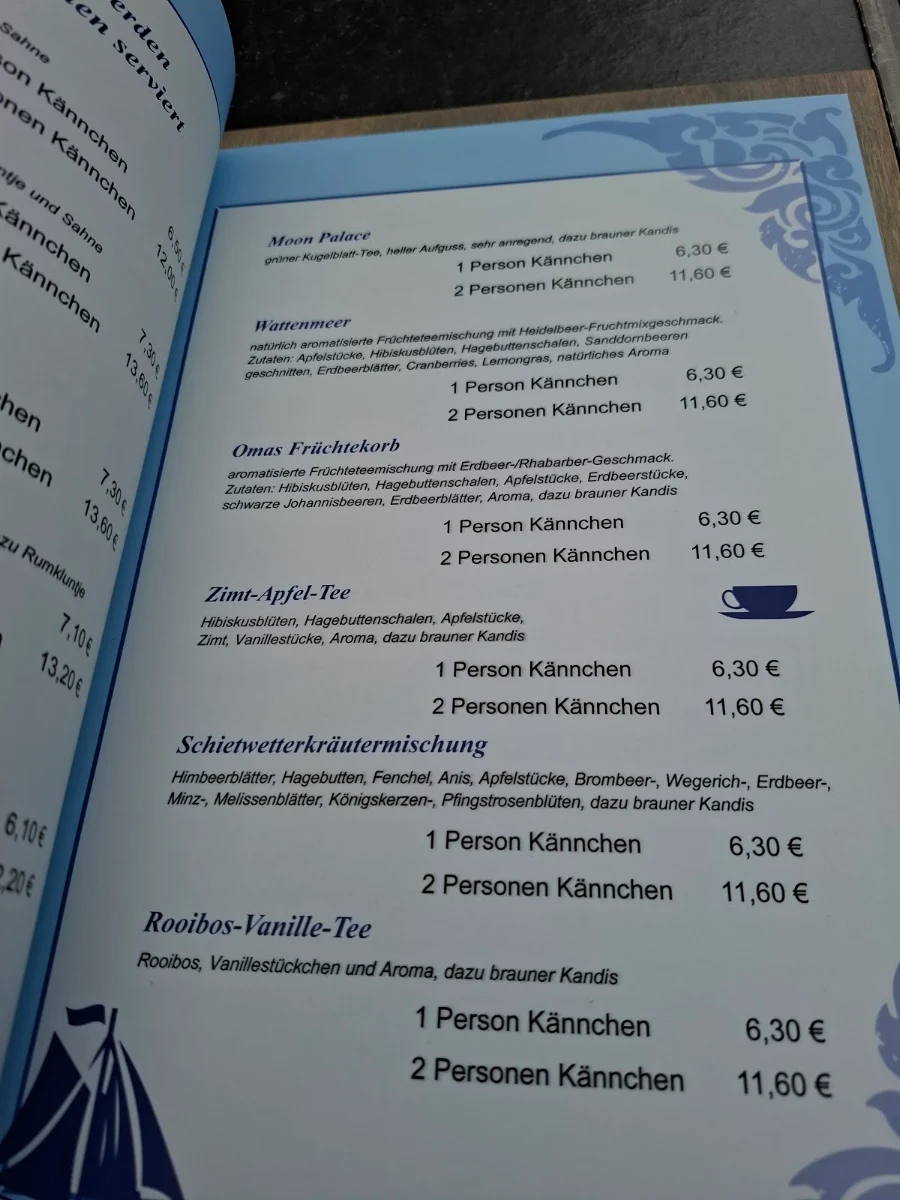 Speisekarte, Ostfriesische Teestube