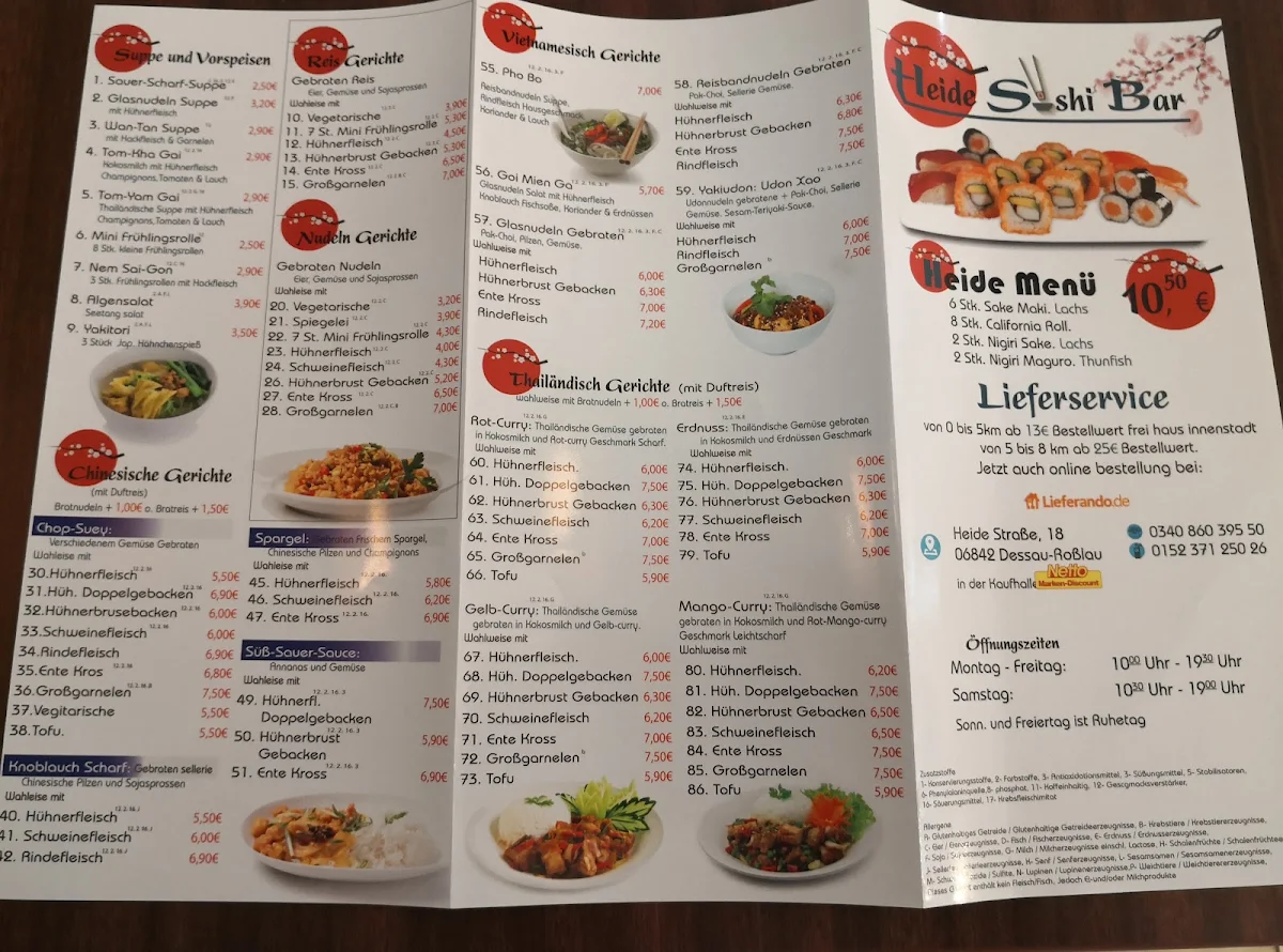 Speisekarte, Heide Sushi Bar Dessau-Roßlau
