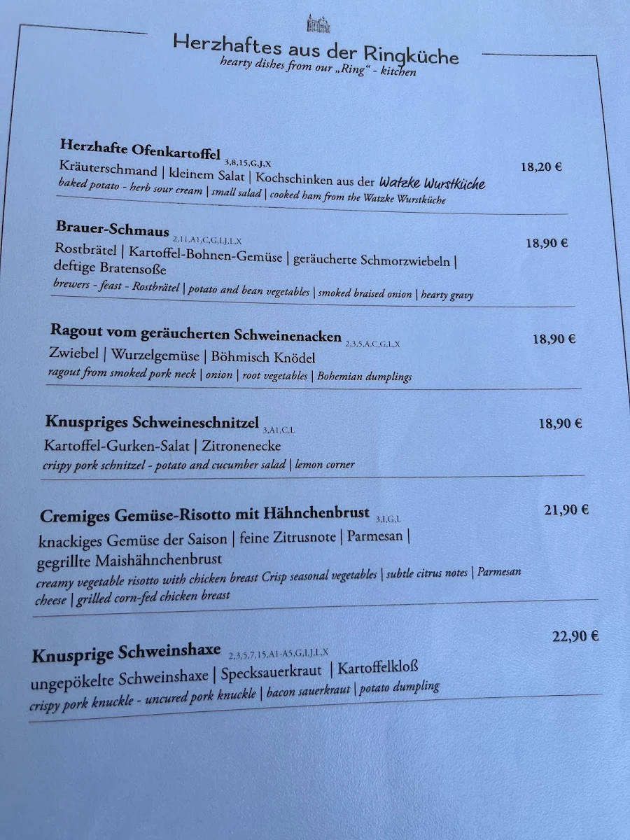 Speisekarte, Watzke Wurstküche