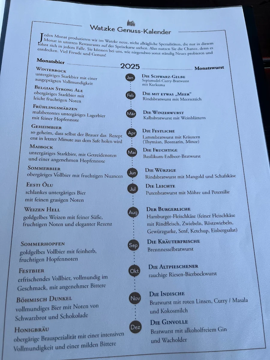 Speisekarte, Watzke Wurstküche