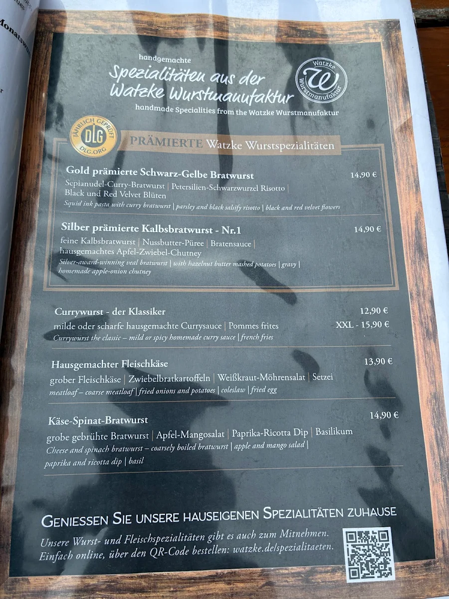 Speisekarte, Watzke Wurstküche