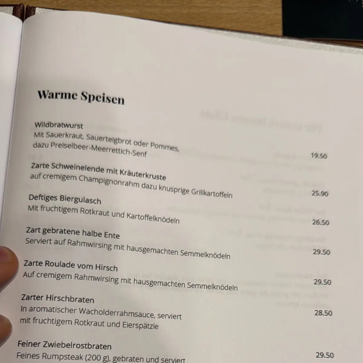Speisekarte, Brauereigaststätte Ederkeller