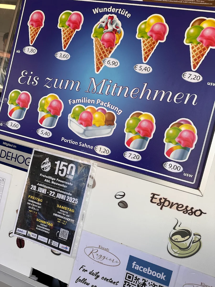 Speisekarte, Eiscafé Ruggiero