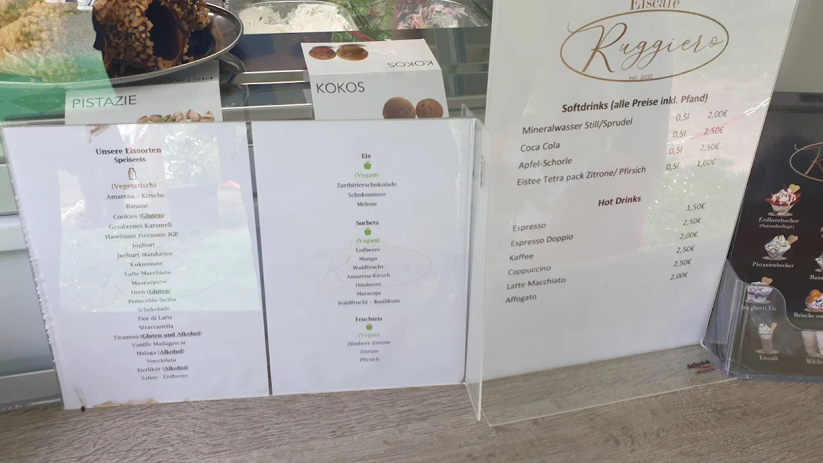 Speisekarte, Eiscafé Ruggiero
