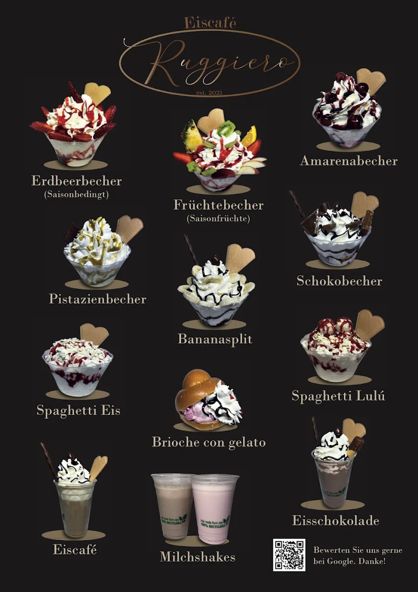 Speisekarte, Eiscafé Ruggiero