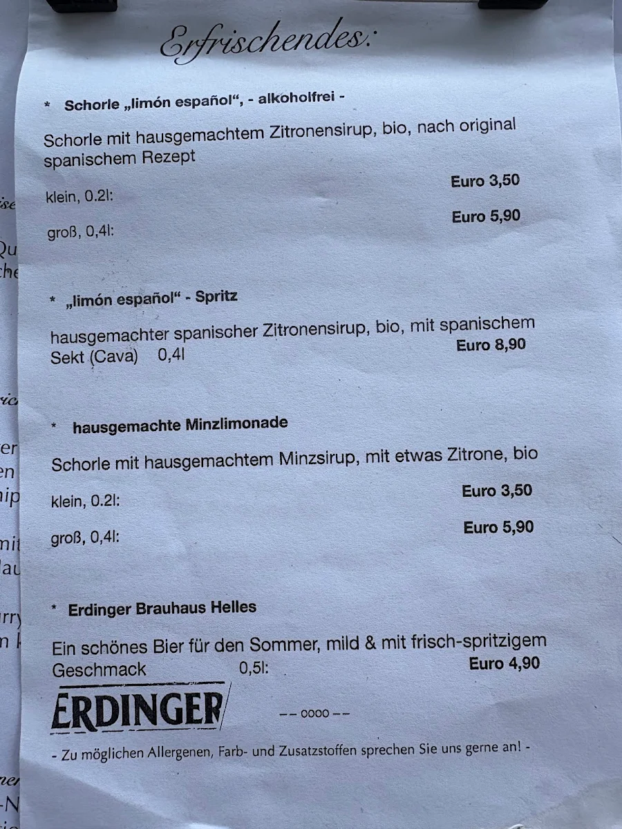 Speisekarte, Strandcafé Jessern