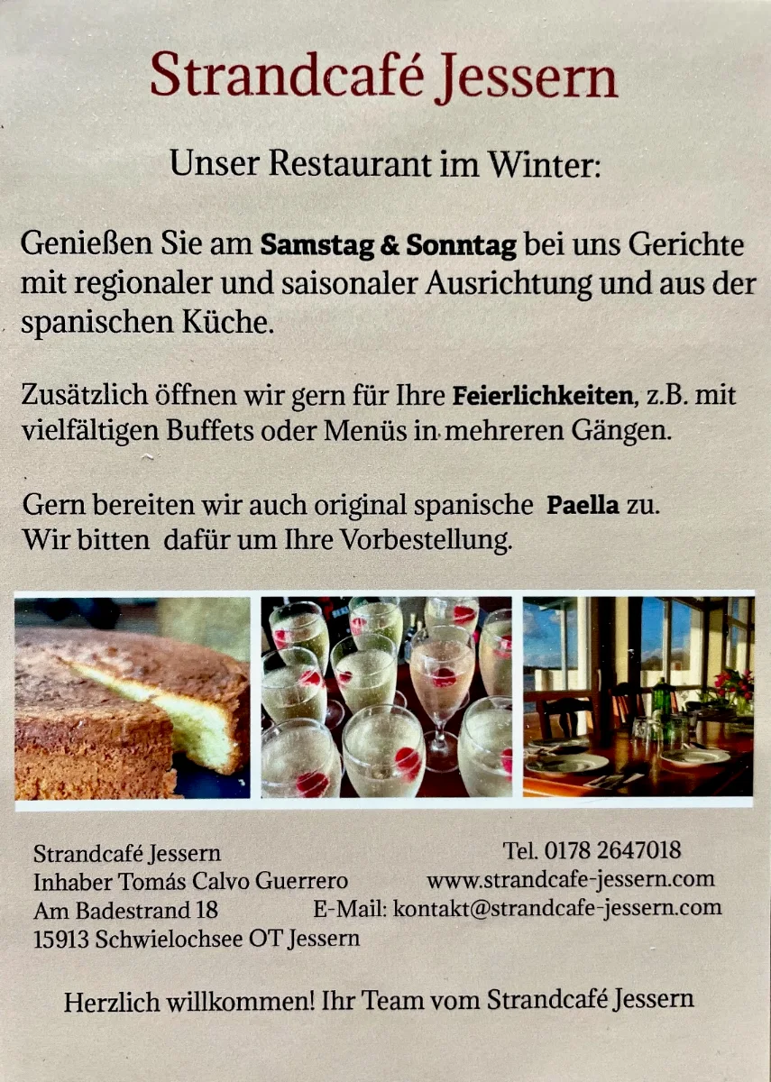 Speisekarte, Strandcafé Jessern