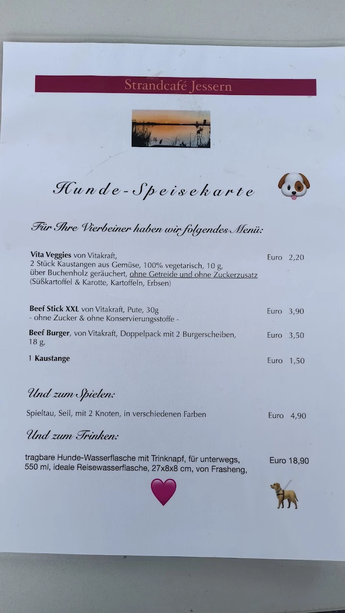 Speisekarte, Strandcafé Jessern