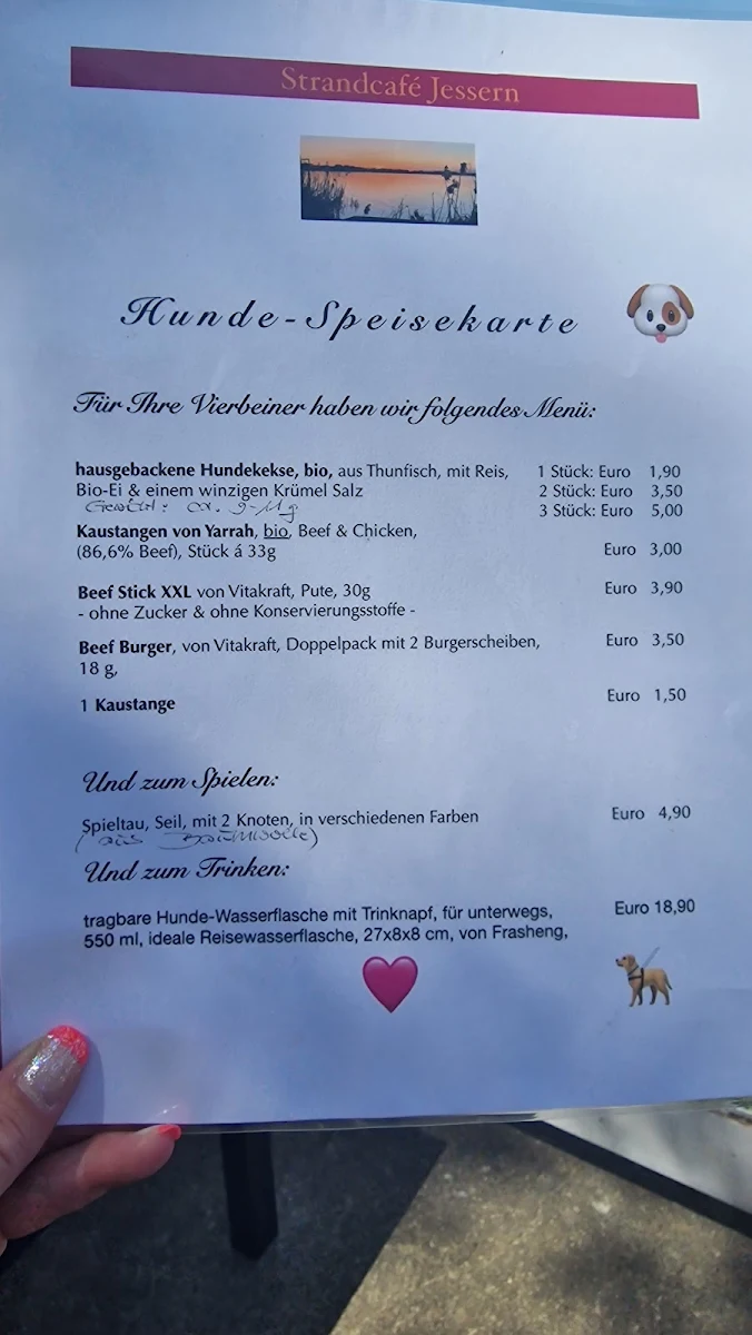Speisekarte, Strandcafé Jessern