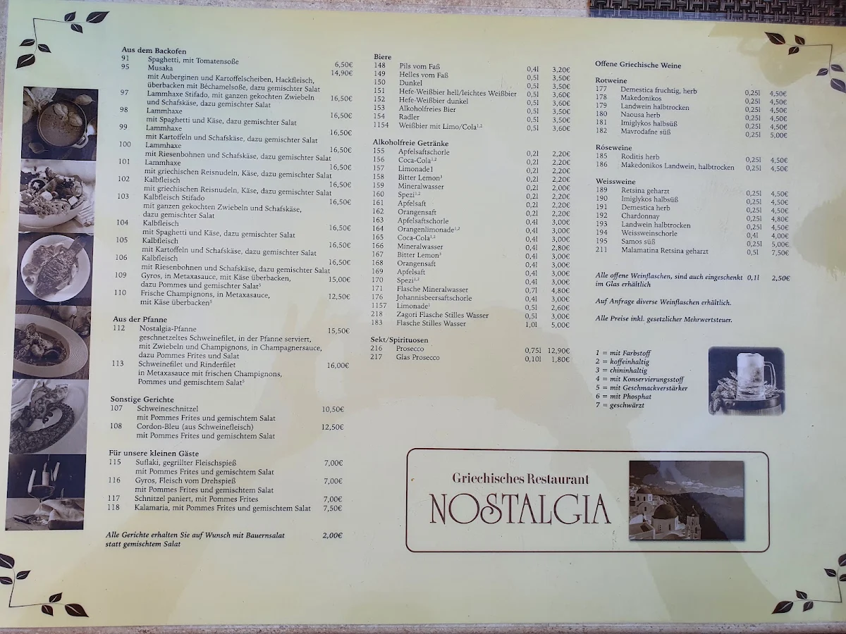 Speisekarte, NOSTALGIA