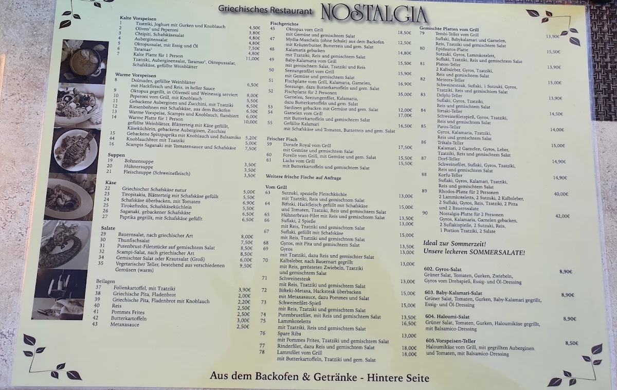 Speisekarte, NOSTALGIA