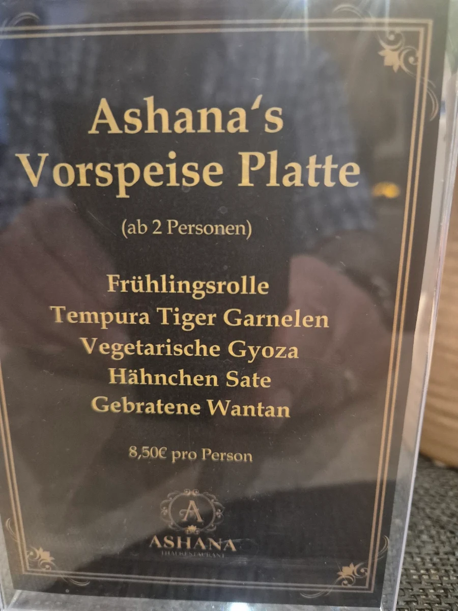 Speisekarte, Ashana Thai Restaurant (Nur mit Reservierung)