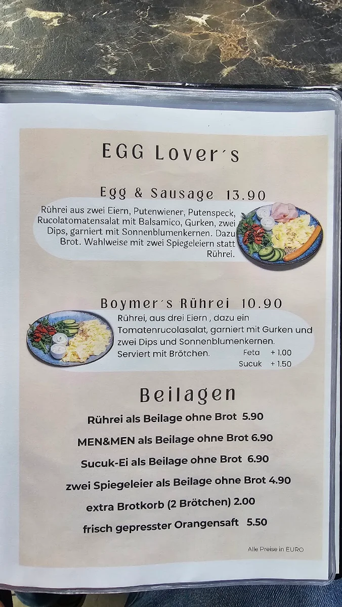 Speisekarte, Boymer Cafe