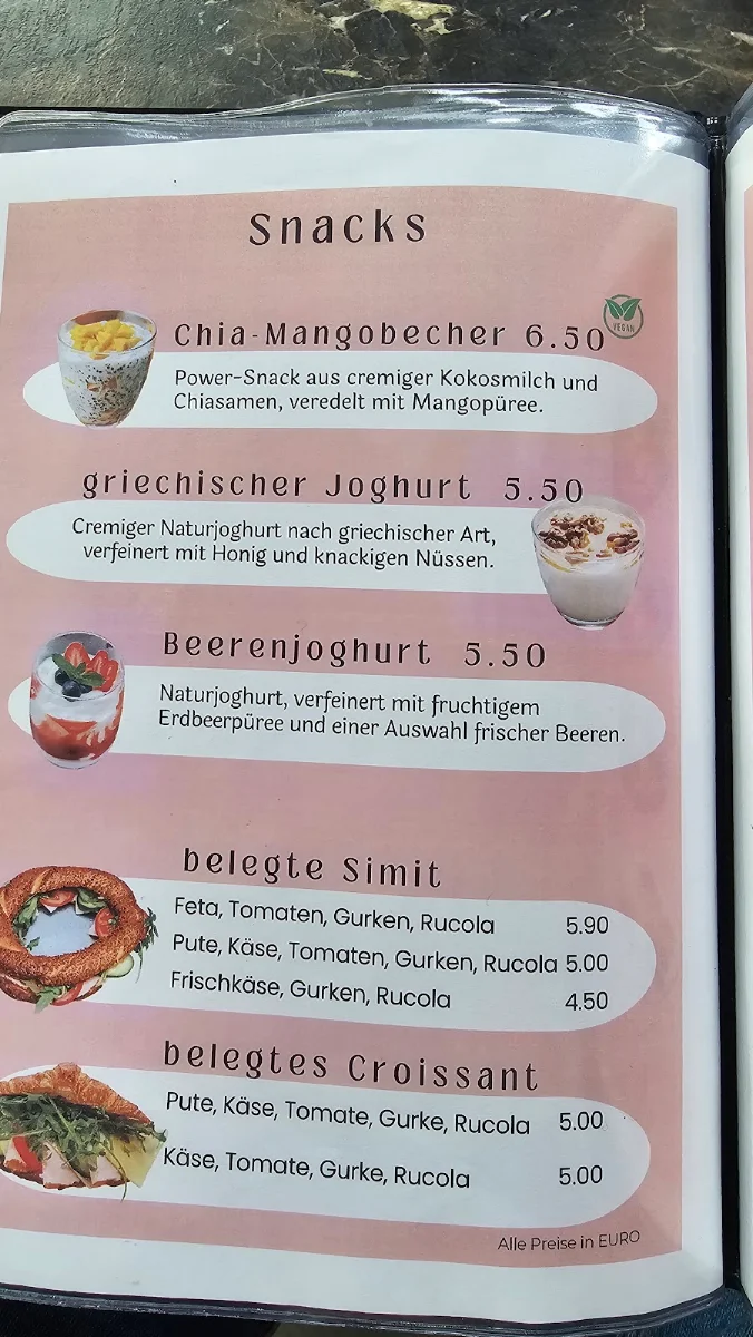 Speisekarte, Boymer Cafe