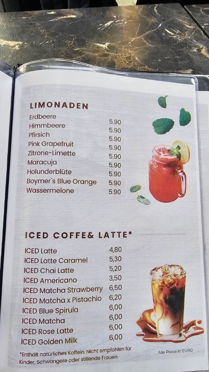 Speisekarte, Boymer Cafe
