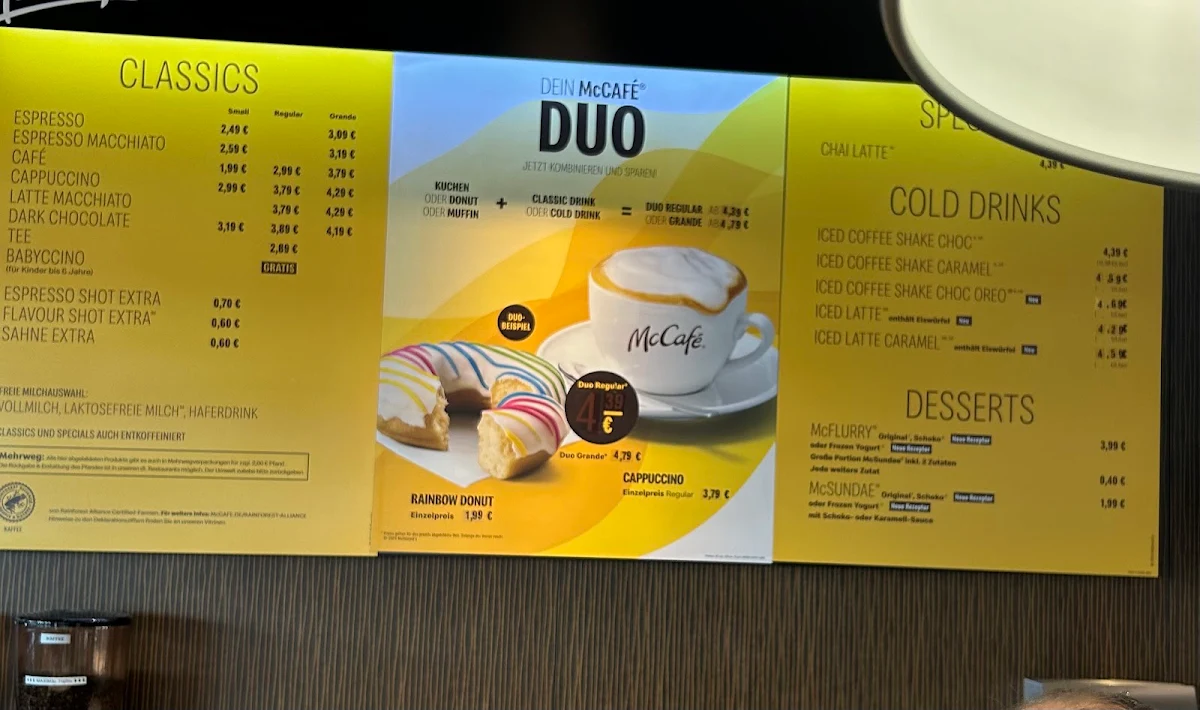 Speisekarte, McDonald's