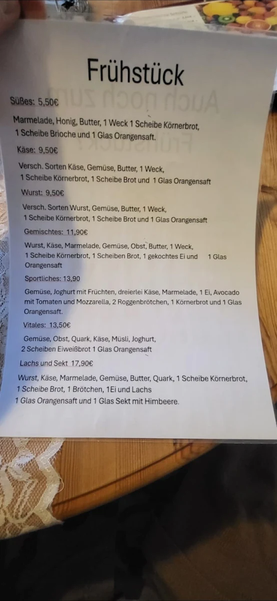 Speisekarte, Café Marie